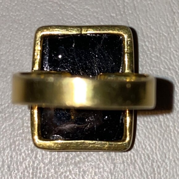 Ring Raw Possibly Obsidian Size 9 Rectangle Gold Over Sterling Silver 925 ISJ - Picture 11 of 14